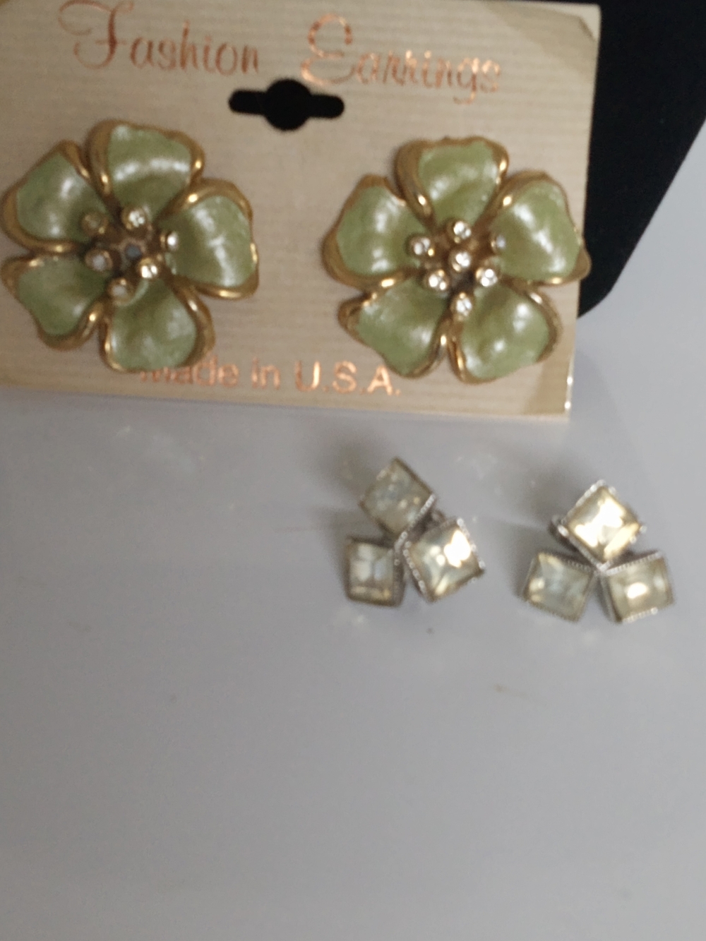 Fashion Earrings Green Floral Statement Earrings With Bonus Pair - Unbranded